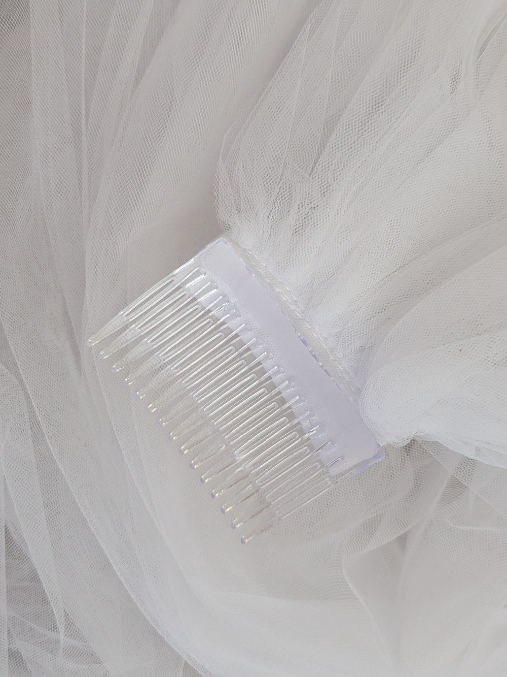 White Tulle Bridal Veil with Clear Comb